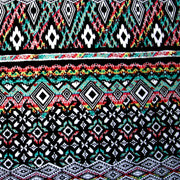 Ethnic Stripe Cotton Lycra Knit Fabric, Seafoam/Yellow/Coral Colorway
