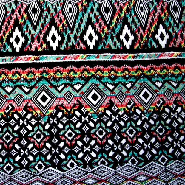 Ethnic Stripe Cotton Lycra Knit Fabric, Seafoam/Yellow/Coral Colorway