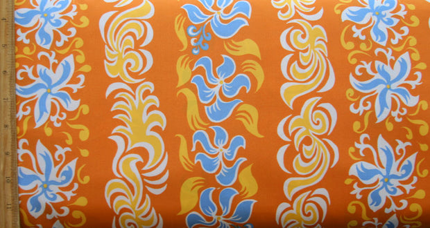Flame and Floral Vertical Stripe Microfiber Boardshort Fabric