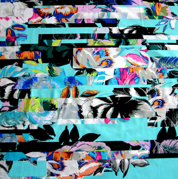 Floral Blocking Stripe Nylon Lycra Swimsuit Fabric