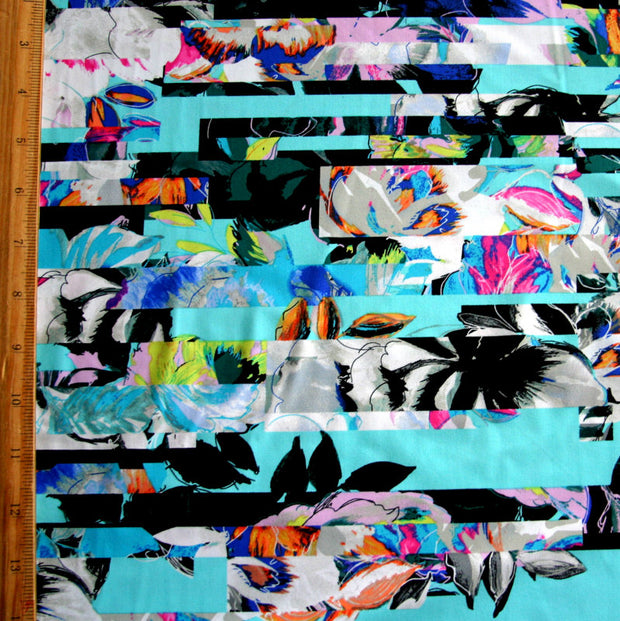 Floral Blocking Stripe Nylon Lycra Swimsuit Fabric