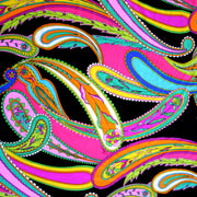 Floral Paisleys on Black Nylon Lycra Swimsuit Fabric