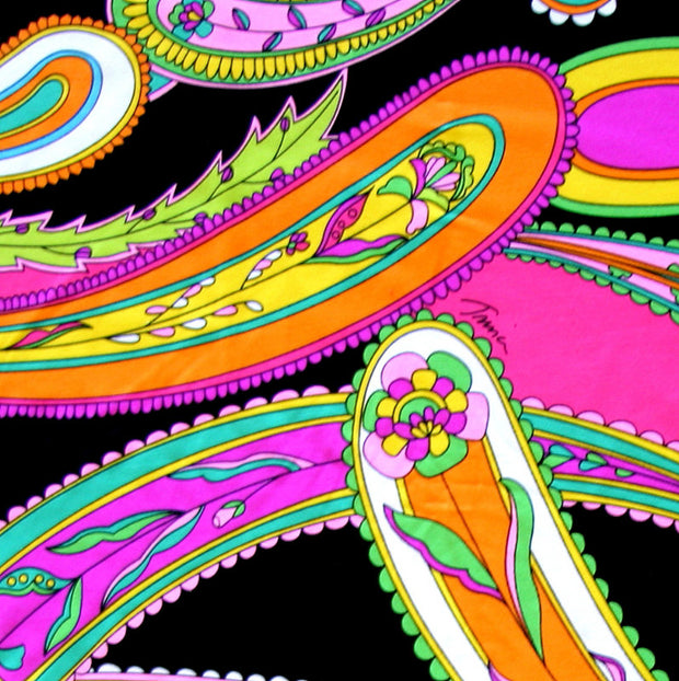 Floral Paisleys on Black Nylon Lycra Swimsuit Fabric