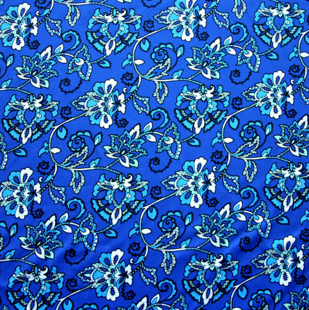Floral Paisley on Blue Nylon Lycra Swimsuit Fabric