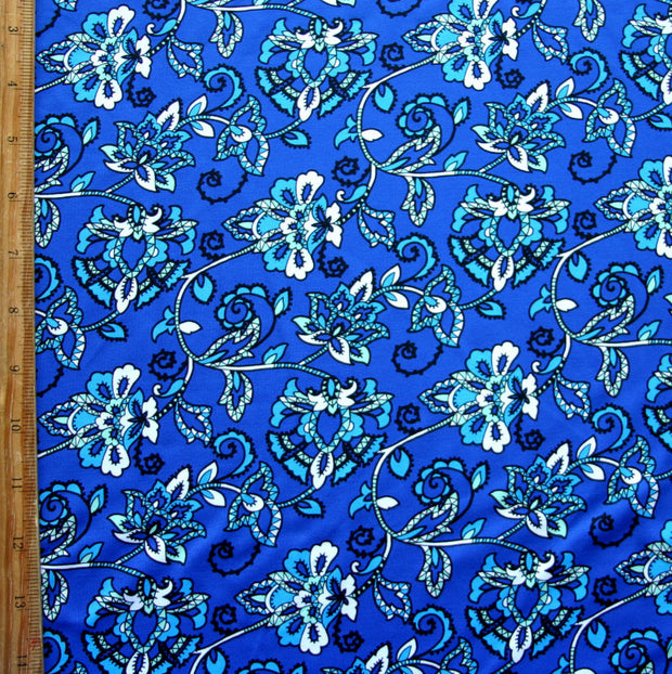 Floral Paisley on Blue Nylon Lycra Swimsuit Fabric