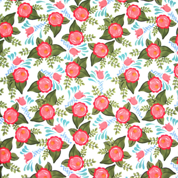 Floral Spray on White Nylon Lycra Swimsuit Fabric