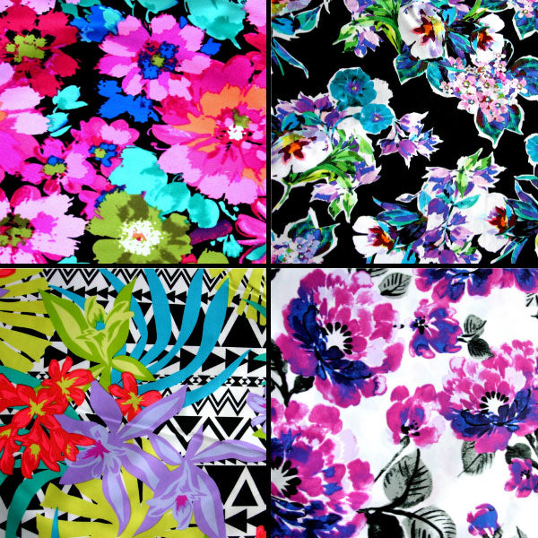 Floral Print and Solid Swimsuit Fabric LARGE Bundle