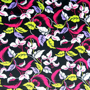 Floral Vines on Black Nylon Spandex Swimsuit Fabric