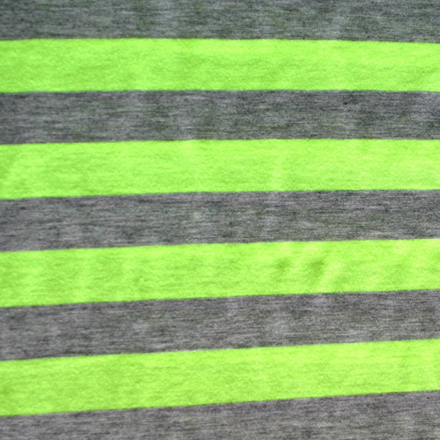 Fluorescent Green and Heathered Grey Stripe Knit Fabric