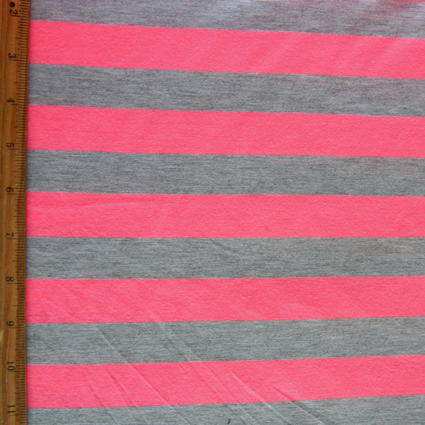 Fluorescent Pink and Heathered Grey Stripe Knit Fabric