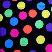 Fluorescent Polka Dots on Black Nylon Lycra Swimsuit Fabric