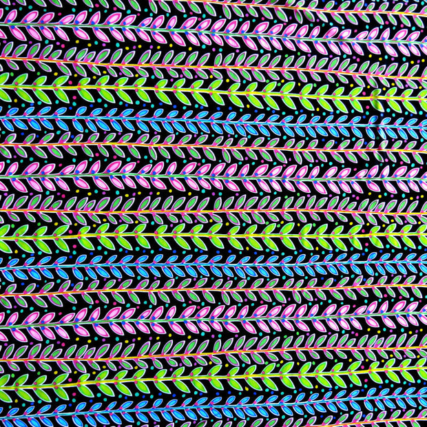 Fluorescent Leaves and Dots Stripe Nylon Spandex Swimsuit Fabric - 33" Remnant