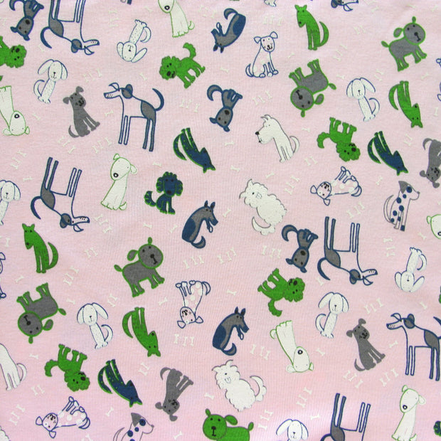 Four Legged Friends Cotton Knit Fabric, Pink Colorway