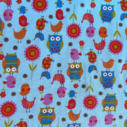 Friendly Flappers on Aqua Cotton Knit Fabric