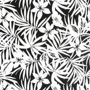 White Fronds and Flowers on Black Nylon Spandex Swimsuit Fabric