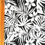 White Fronds and Flowers on Black Nylon Spandex Swimsuit Fabric