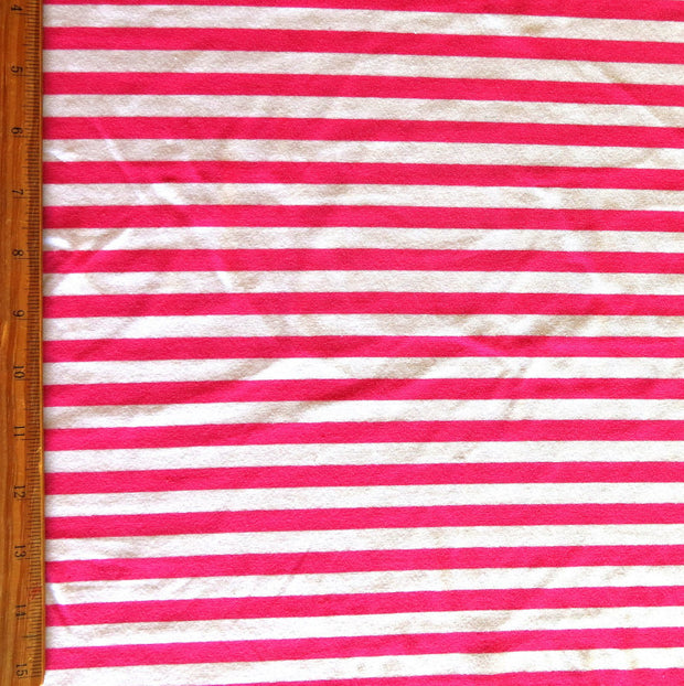 Fuschia Pink and White 3/8" wide Stripe Cotton Lycra Knit Fabric
