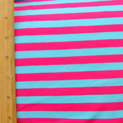 Turquoise Blue and Fuschia 3/8" wide Stripe Cotton Lycra Knit Fabric