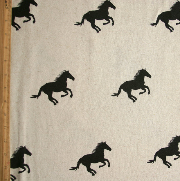 Galloping Horses Cotton French Terry Fabric