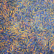 Gold Branches on Blue Nylon Spandex Swimsuit Fabric