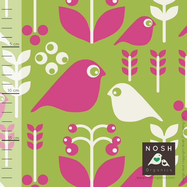 Good Morning Organic Cotton Lycra Knit Fabric by Nosh Organics, Lime/Fuchsia Colorway