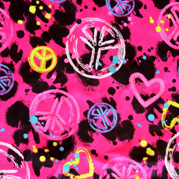 Graffiti Peace and Hearts Cotton Knit Fabric