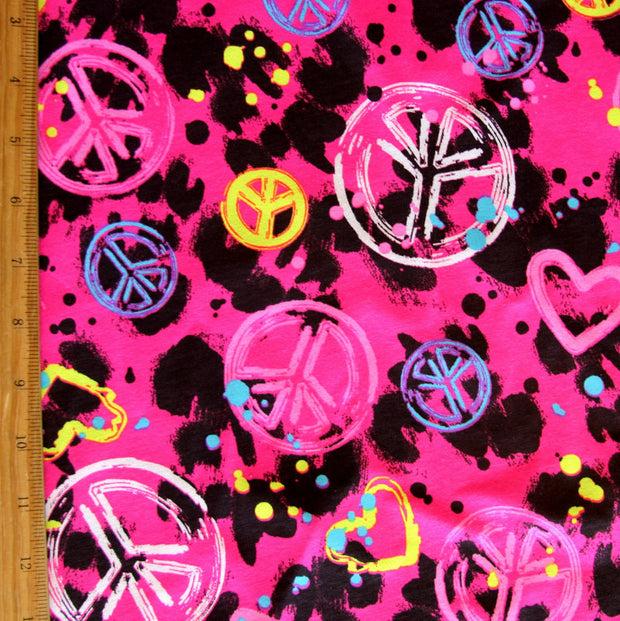 Graffiti Peace and Hearts Cotton Knit Fabric