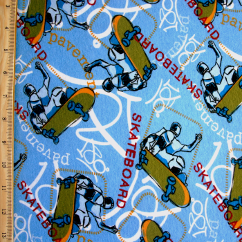 Graffiti Skateboarder Cotton Lycra Knit Fabric - 19" Remnant