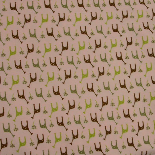 Grass Giraffes on Pink Cotton Lycra Knit Fabric