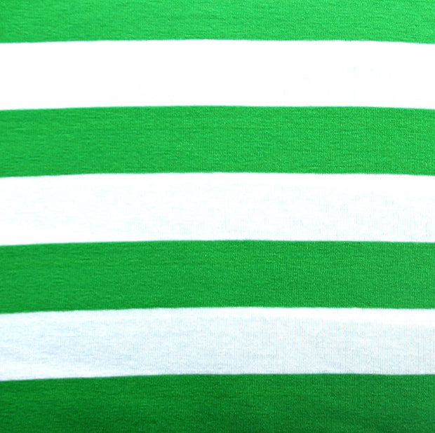 Green and White 1" wide Stripe Knit Fabric - 13" Remnant Piece