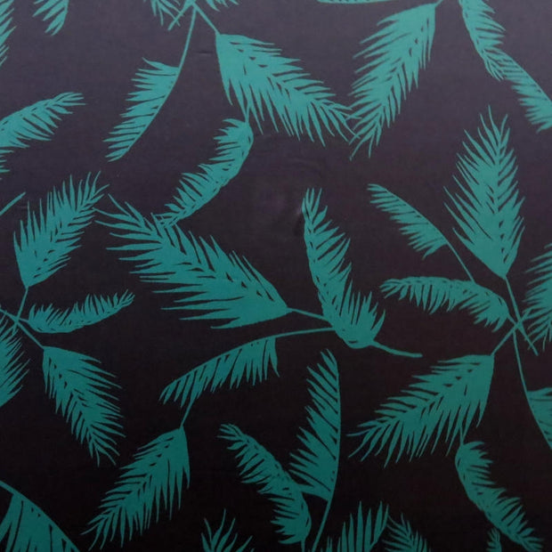 Green Ferns on Black Nylon Spandex Swimsuit Fabric