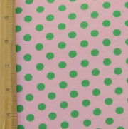 Green Polka Dots on Pink Cotton Modal Knit Fabric