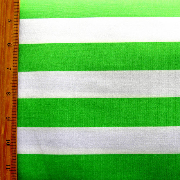 Green and White Wide Stripe Nylon Lycra Swimsuit Fabric
