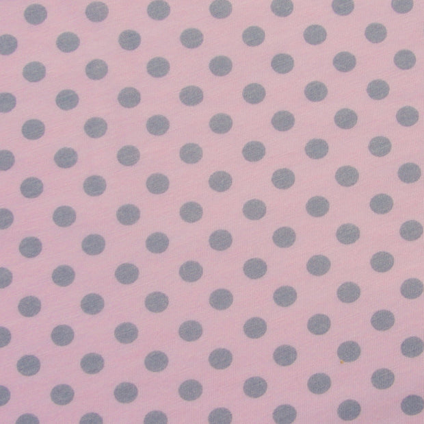 Grey Polka Dots on Pink Cotton Modal Knit Fabric