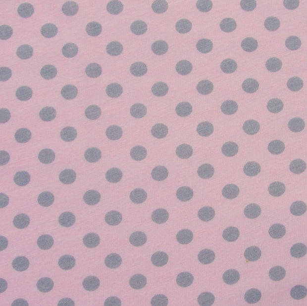 Grey Polka Dots on Pink Cotton Modal Knit Fabric