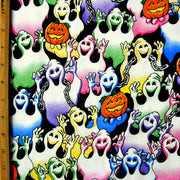 Grinning Ghosts Cotton Knit Fabric - 35" Remnant Piece