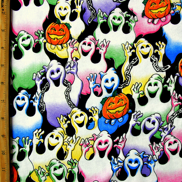 Grinning Ghosts Cotton Knit Fabric - 35" Remnant Piece