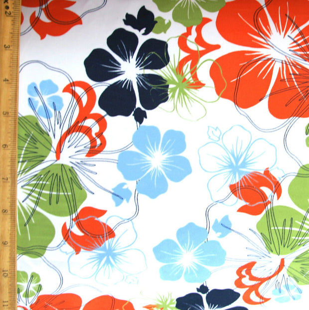 Hawaiian Floral on White Boardshort Fabric