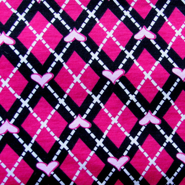 Fuschia Hearts Argyle Knit Fabric- 32" Remnant