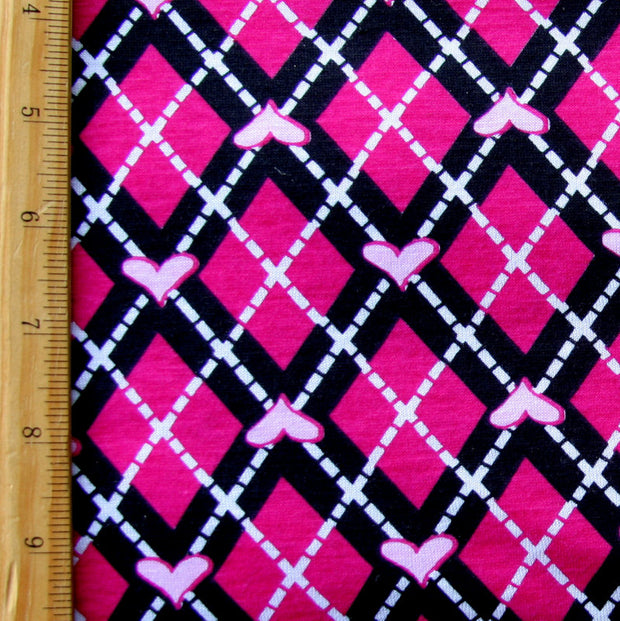 Fuschia Hearts Argyle Knit Fabric