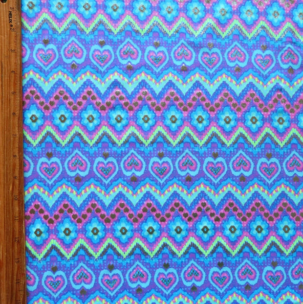 Hearts and Daisies Foil Stripe Nylon Spandex Swimsuit Fabric