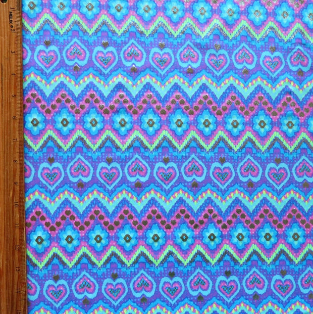 Hearts and Daisies Foil Stripe Nylon Spandex Swimsuit Fabric - 18" Remnant