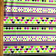 Hearts, Dots, and Stripes Nylon Spandex Swimsuit Fabric - 32" Remnant