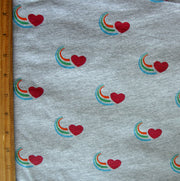 Hearts Swoosh on Heathered Grey Cotton Knit Fabric - Seconds - Not Quite Perfect