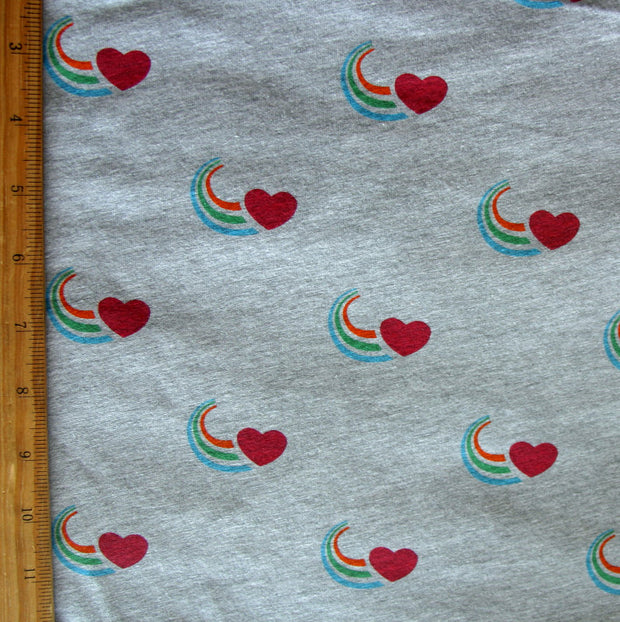 Hearts Swoosh on Heathered Grey Cotton Knit Fabric - Seconds - Not Quite Perfect