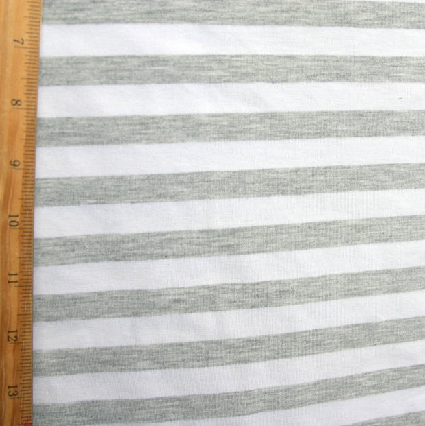 Heathered Grey and White Stripe Cotton Lycra Poly Knit Fabric