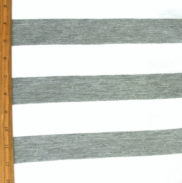 Heathered Grey and White Wide Stripe Cotton Knit Fabric