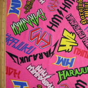 HJ Logos on Bright Pink Cotton Fleece Fabric