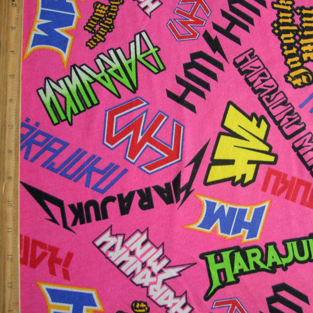 HJ Logos on Bright Pink Cotton Fleece Fabric
