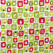 Holiday Patches on White Cotton Rib Knit Fabric